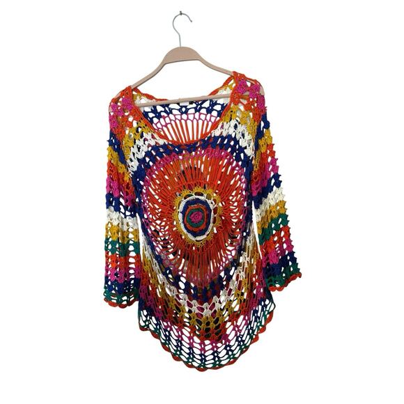 Venus Open Knit Sweater Venus Crochet Long Sleeve Beach Cover Up Mult S/M - Picture 1 of 3